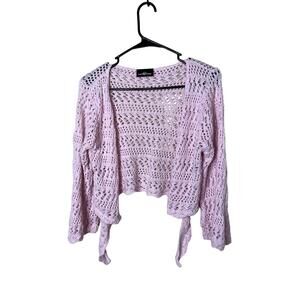 Vintage It’s Our Time Womens Large Pink Cropped Open-Knit Cardigan Boho
